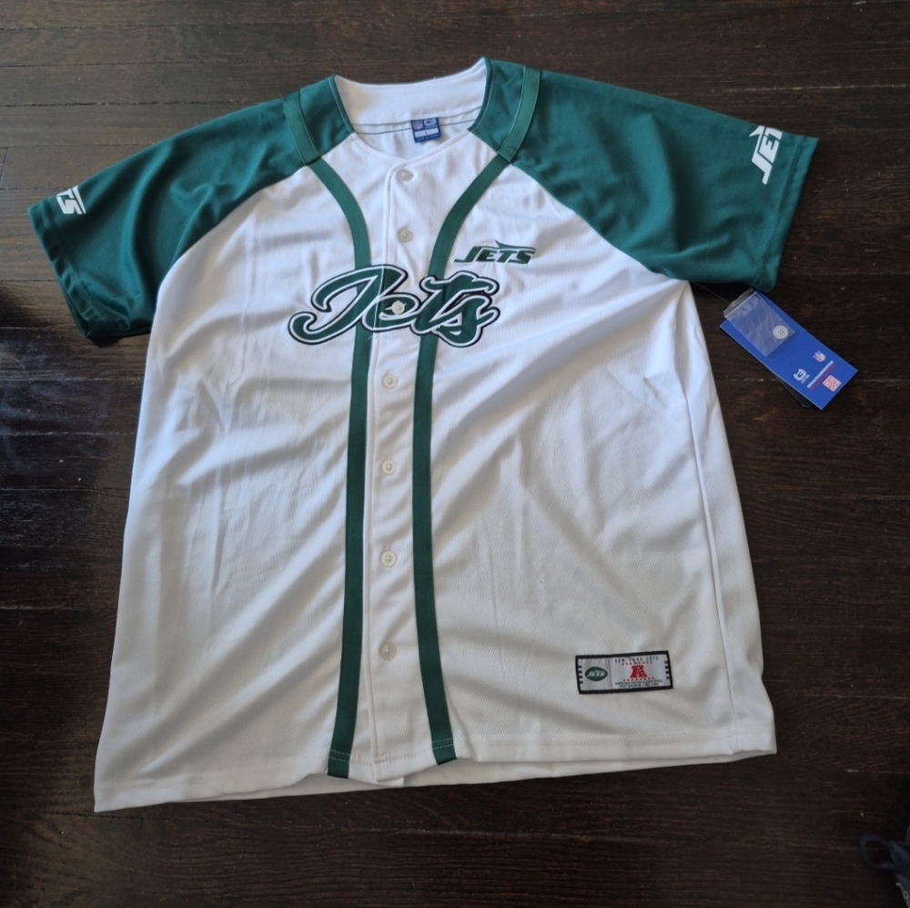 NFL Ultra Game Mens Button Up Jersey New York Jets Size Large Green White Classi